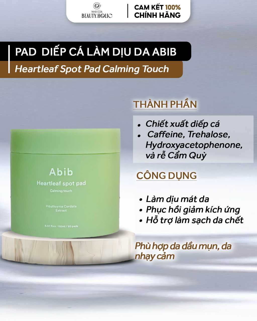 [Nhacuabeautyholic] Pad diếp cá dịu da ABIB HEARTLEAF SPOT PAD 80 miếng