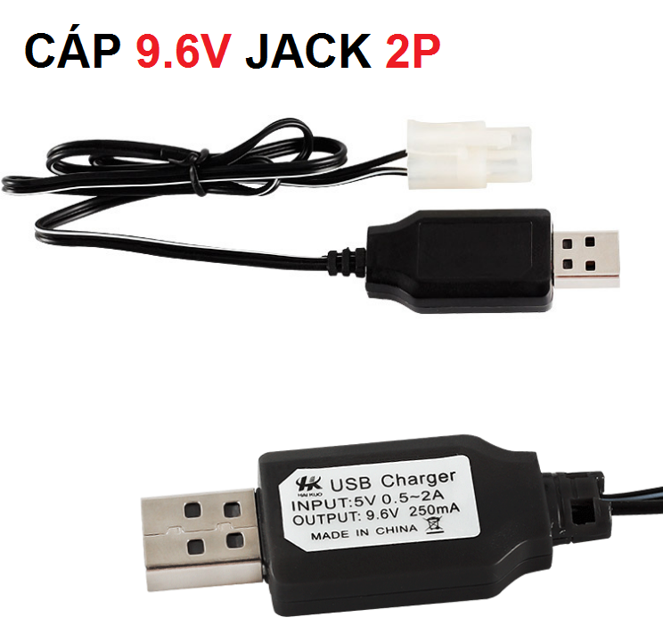 Dây cáp sạc 9.6v cổng nối 2P cho xe mô hình điều khiển dùng nguồn máy tính hoặc sạc điện thoại