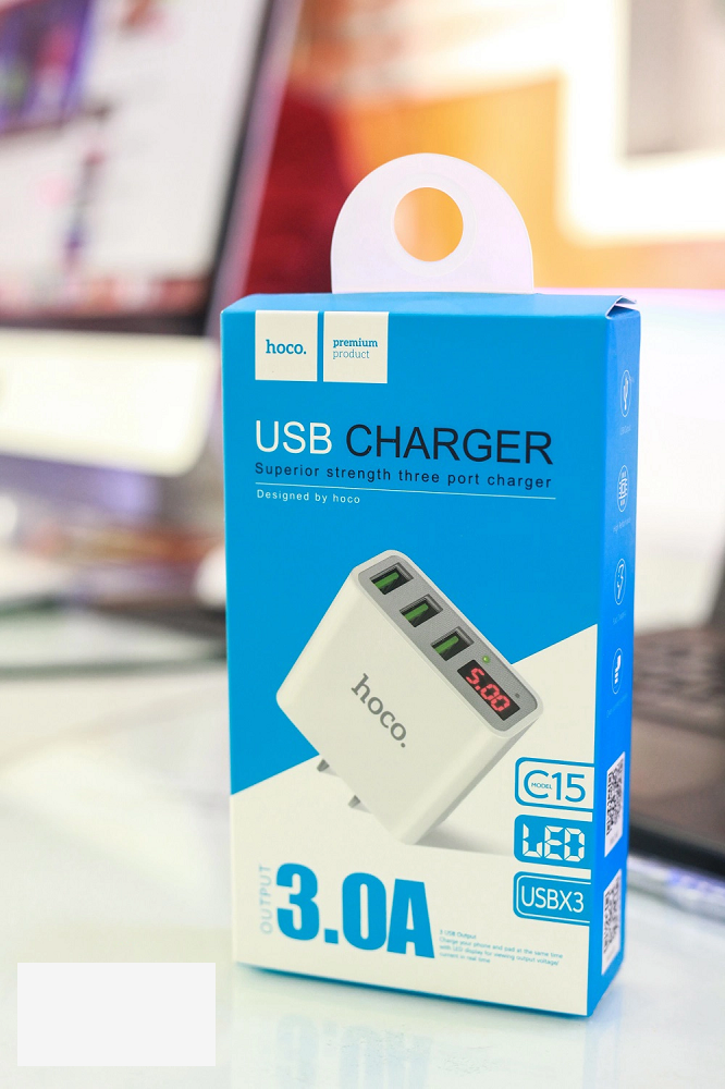 Củ Sạc Đa Năng 3 Cổng USB Hoco C15 có Led