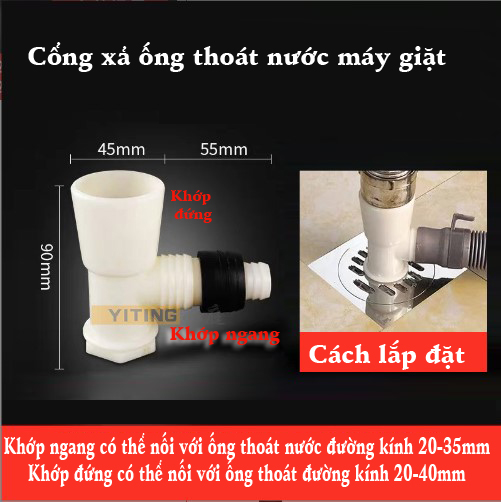 Cổng nối ống thoát nước máy giặt Richtree có nắp chụp loại 2 cổng đa năng, thiết kế giúp ngăn mùi, chống trào ngược bằng van silicon, sử dụng phù hợp ống 20-47mm