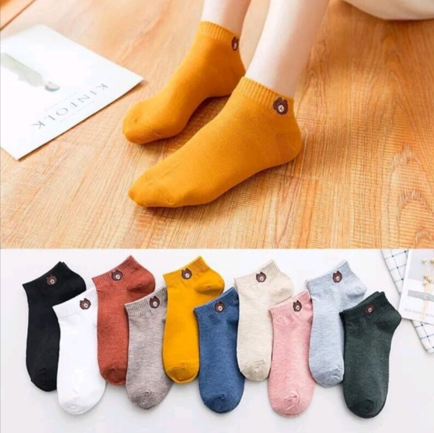 Set 10 đôi vớ tất gấu cổ ngắn kèm túi đựng