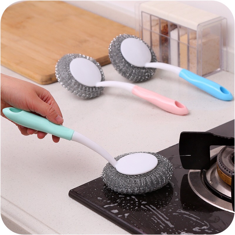 Cước rửa xoong nồi cán dài,Cây Chà Xoong nồi tay cầm dài KN149