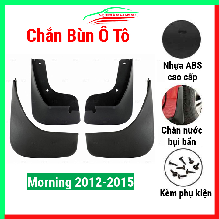 Bộ 4 tấm chắn bùn ô tô Kia Morning 2012-2015 nhựa cao cấp, ốp chắn bùn xe hơi có kèm ốc gắn