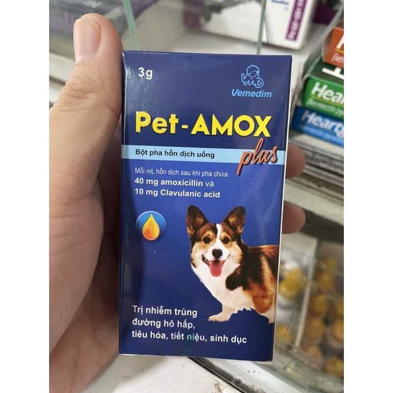 ☋♘☢ vn017 Bột pha Pet Amox Plus tác dụng hô hấp tiết niệu chó mèo