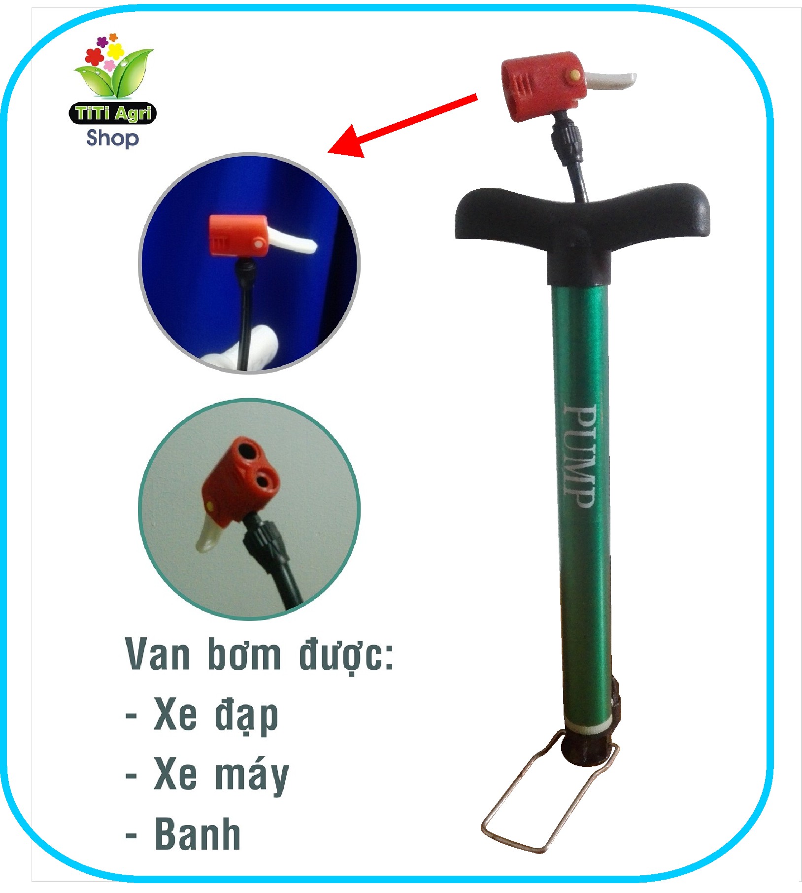 Bơm xe đa năng mini du lịch, phượt (dùng cho lốp xăm xe máy xe đạp, banh)