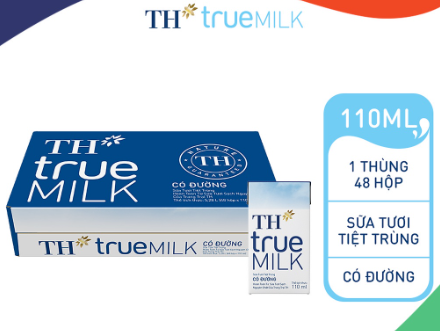 Thùng sữa TH True Milk có đường 110ml x 48 hộp