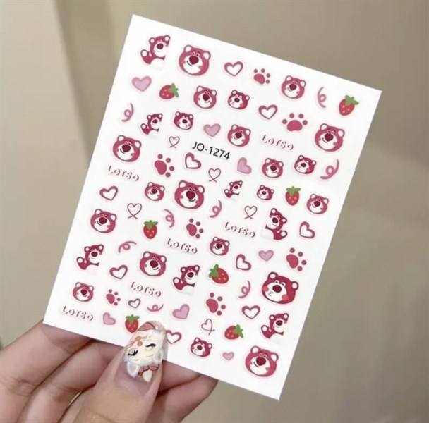 Stickers gấu dâu màu hồng stickers dán móng hình gấu dâu (Miếng) - MixASale