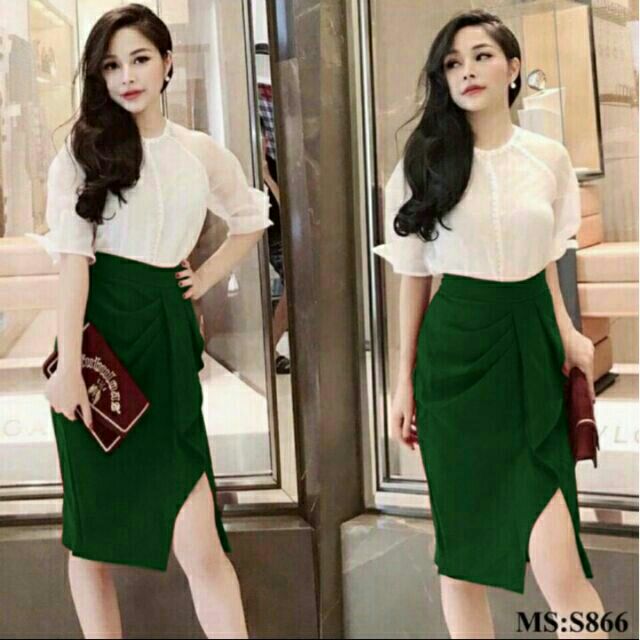 ( Size S đến XXL) Chân Váy Bút Chì Xếp Ly Vạt Bèo