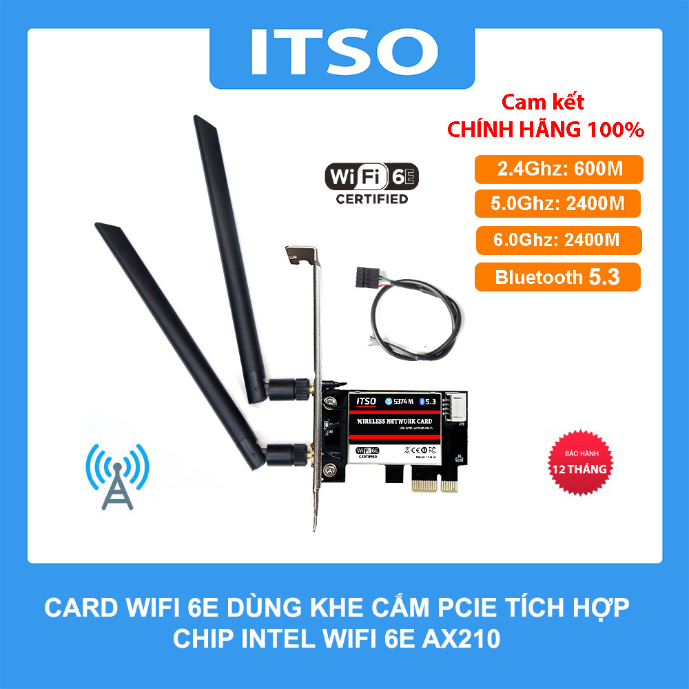 Card WIFI 6E Intel AX210 sử dụng khe cắm PCI