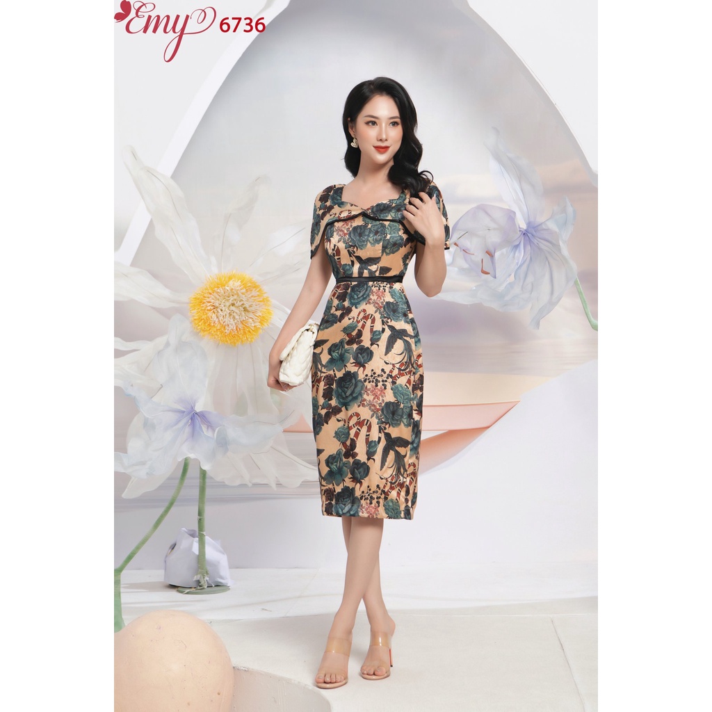 Đầm EMY EM6736 Body Tay Choàng Lụa Vân