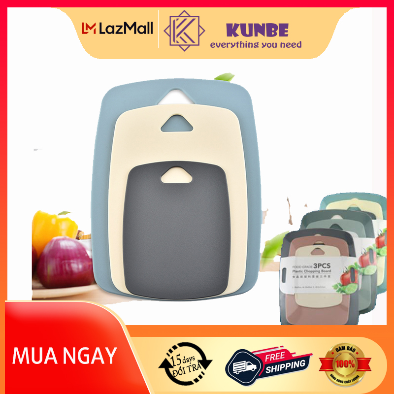 [Combo 3] Thớt Nhựa Kháng Khuẩn Màu Lúa Mạch KUNBE, Thớt Nhựa Chống Xước, Chống Trơn Trượt, Dễ Dàng Vệ Sinh