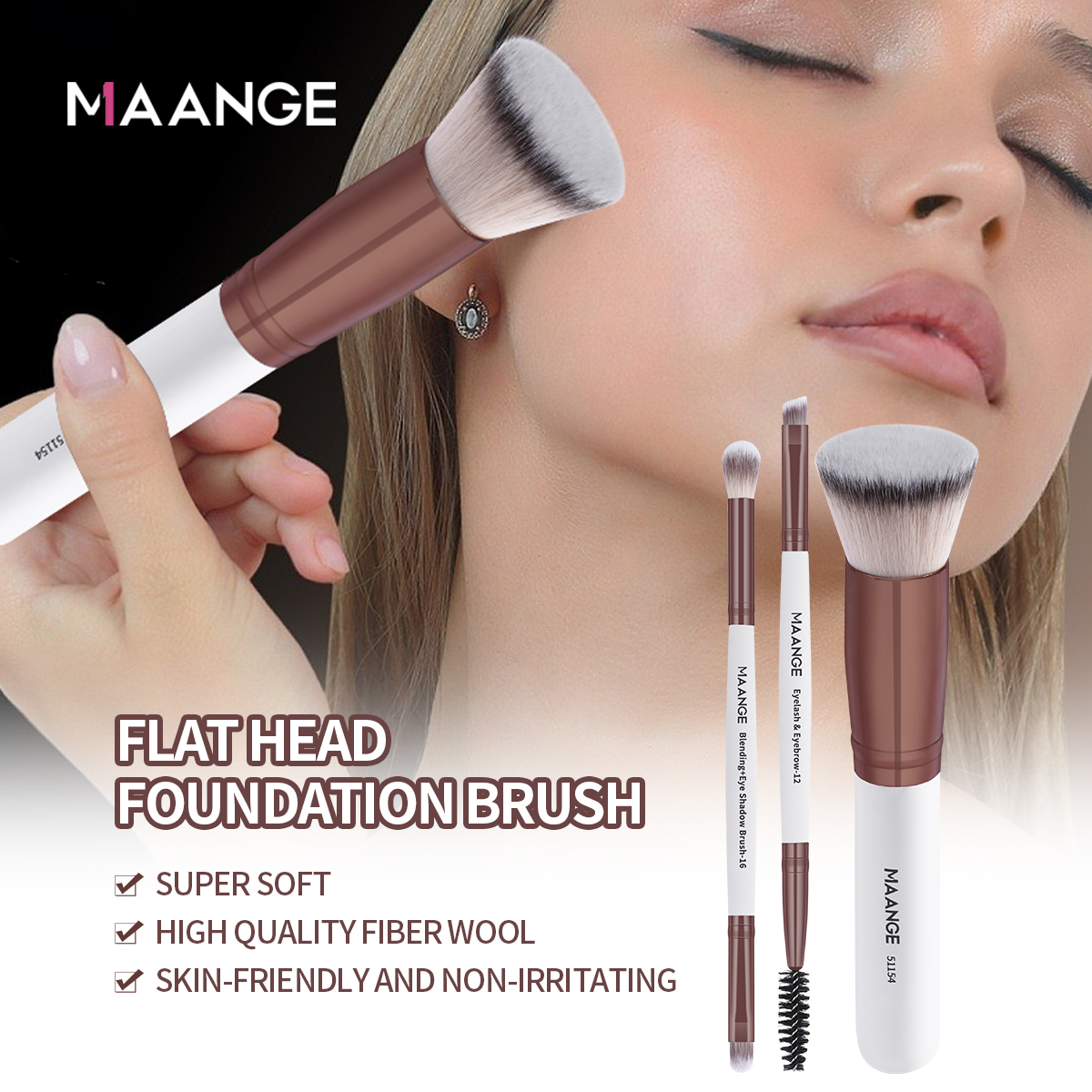 Bộ 3 Cọ Trang Điểm MAANGE Cọ Mắt, Phủ, Nền