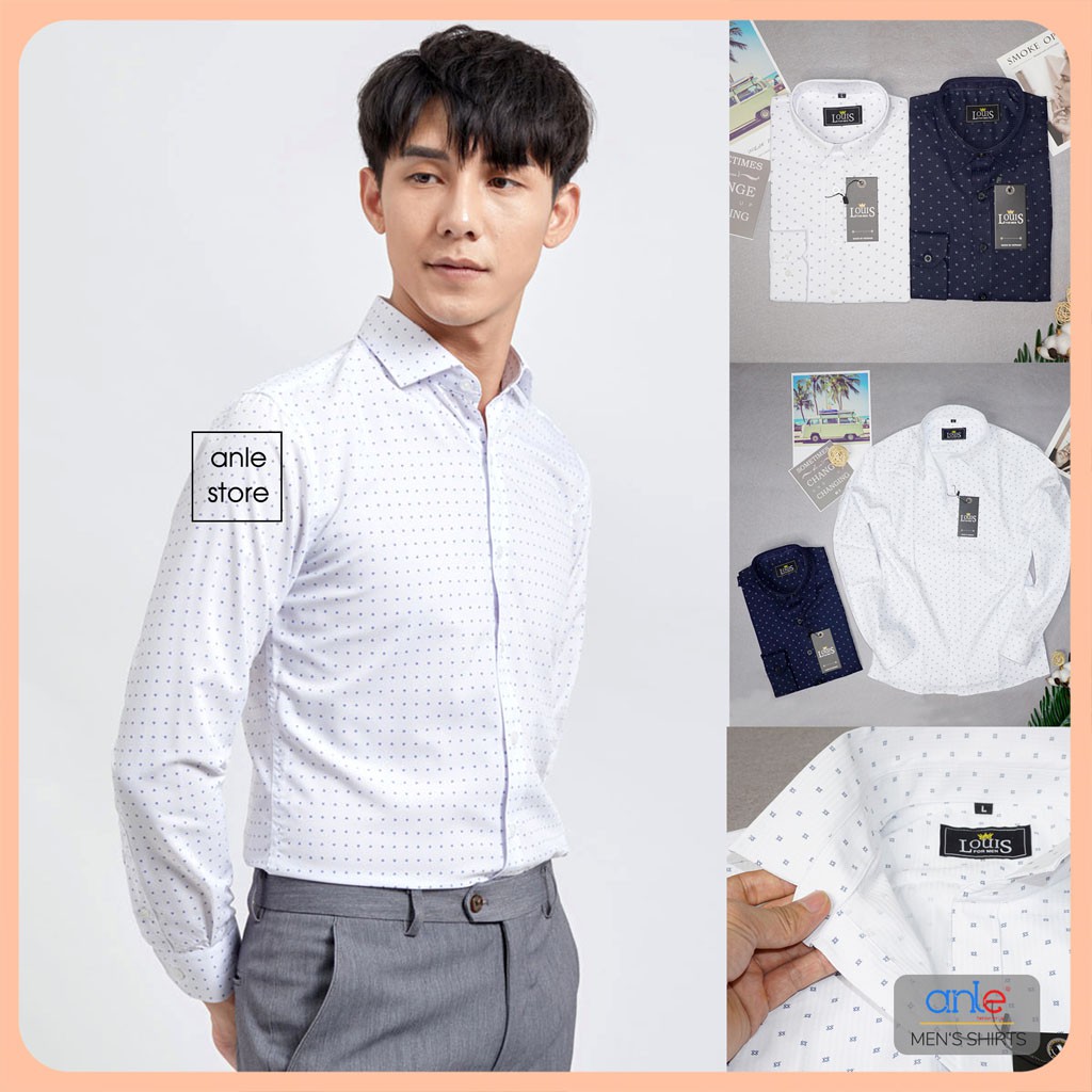 Áo sơ mi nam họa tiết chấm bi Luxury LOUIS cực đẹp Cotton cao cấp form SlimFit Hàn Quốc xuất khẩu Ảnh thật và Video