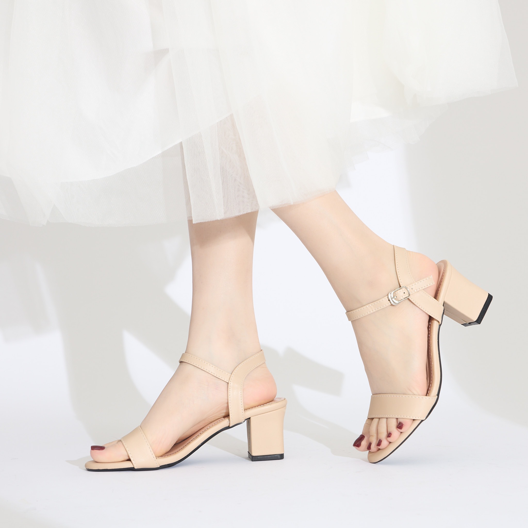 Giày mwc 3950 - giày sandal cao gót đế vuông 5cm, giày cao gót quai ngang thanh lịch