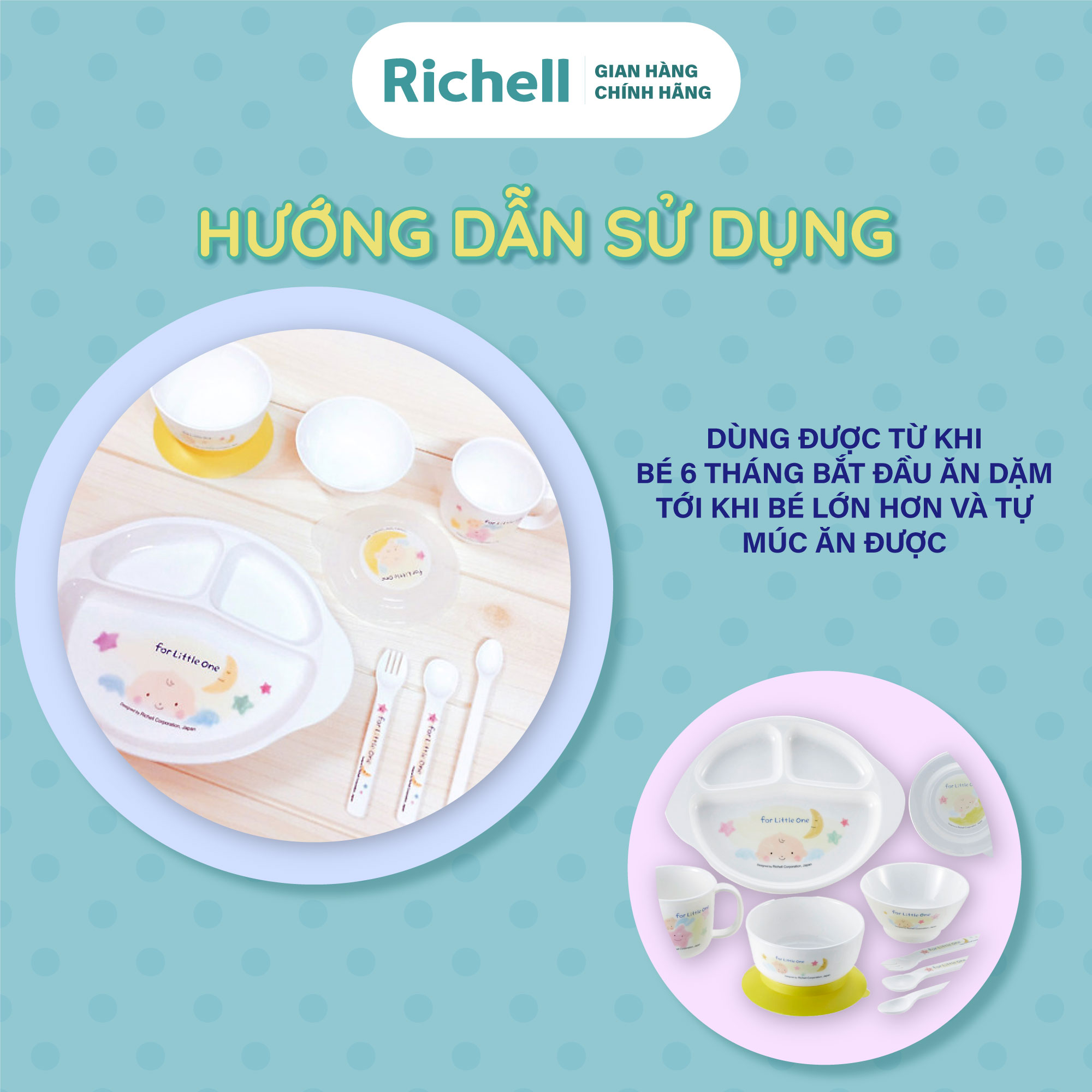 Bộ ăn dặm 9 món RICHELL có 2 đế hít chống đổ | Baby