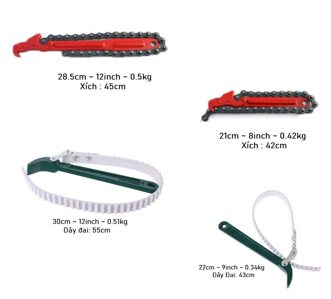 Cờ Lê - Cảo Mở Lọc Dầu Nhớt Đa Năng Bằng Dây Răng Xích, Dây Đai ( Nhiều Kích Thước )