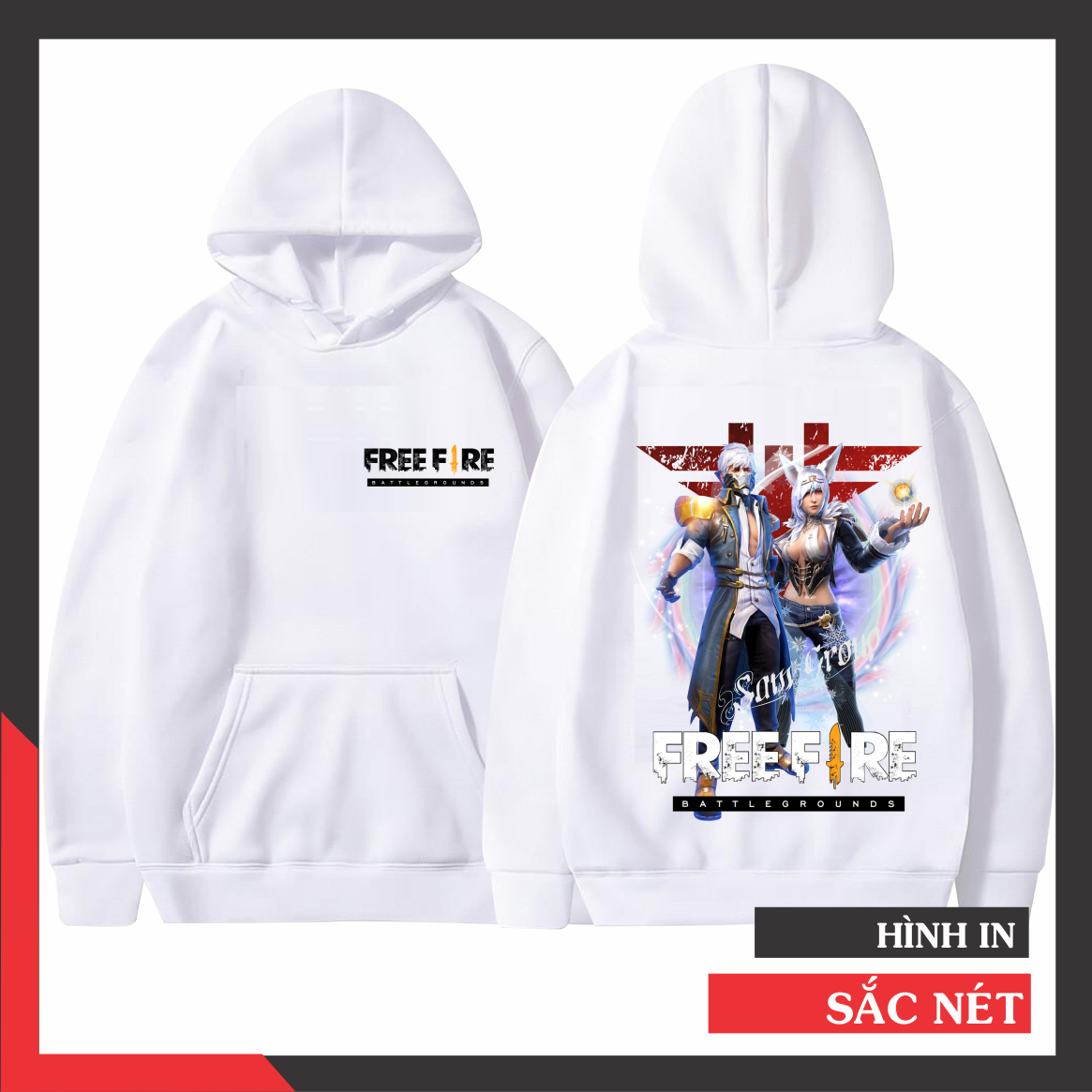Áo Hoodie Free Fire Màu Trắng Nỉ Dầy Dặn In Hình Âm Phủ