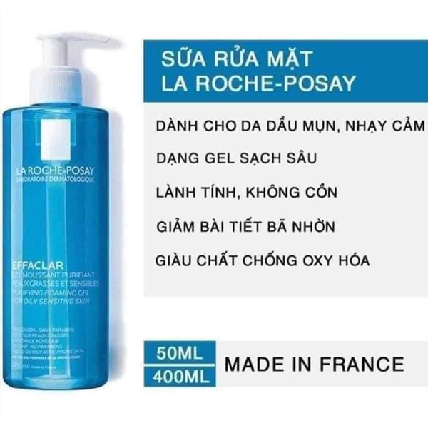 Sữa rửa mặt La Roche-Posay Effaclar Purifying Foaming Gel cho da dầu, mụn 400ML