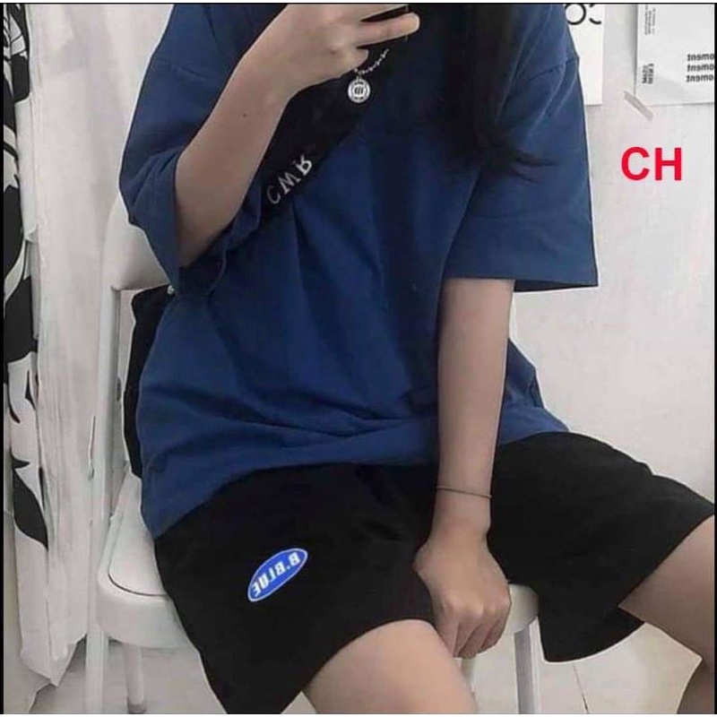 Sét áo xanh +quần ngố blu ch11 , sét bộ unisex cá tính, sét bộ mặc ở nhà cho nam và nữ, áo thun nam nữ, quần suông ống rộng - fani