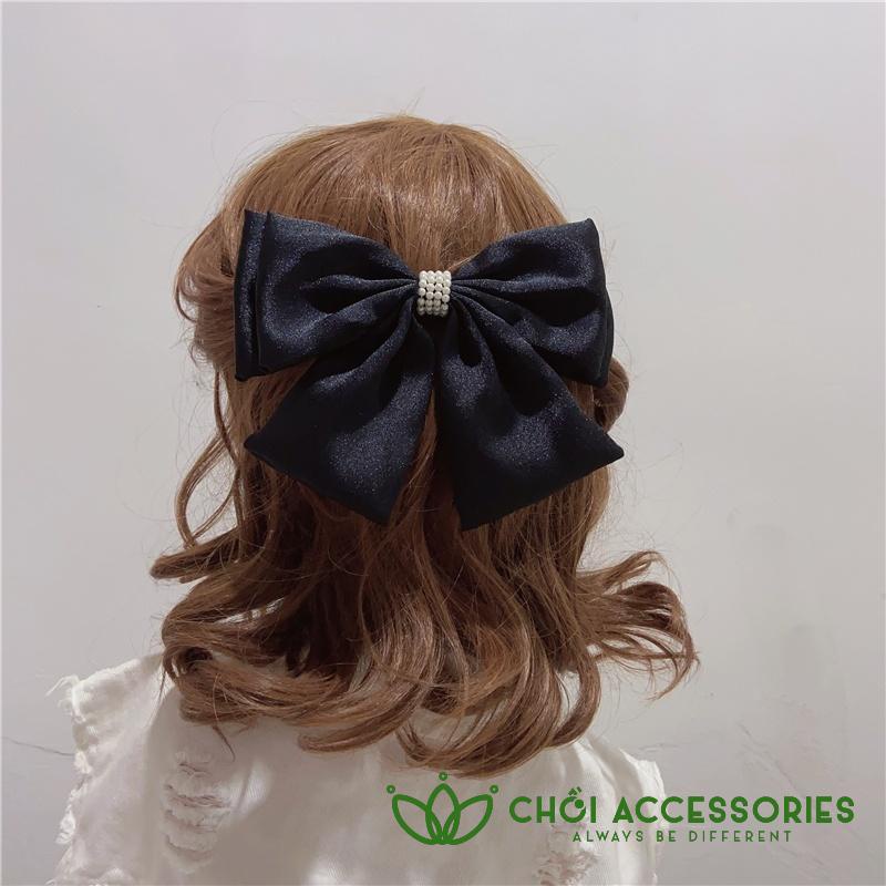 Cặp tóc nơ lụa cặp tóc nữ tính phối hạt trai phong cách thời trang Hàn Quốc - Y106