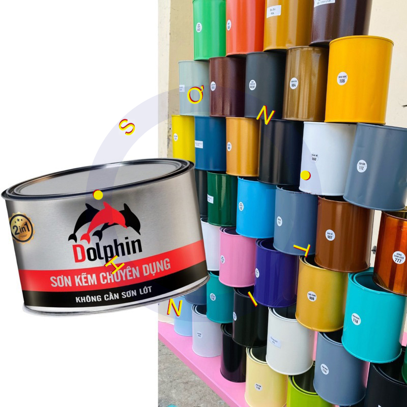 Sơn sắt mạ Kẽm 1k Dolphin nhiều màu (3 trong 1) - Lon 400gr