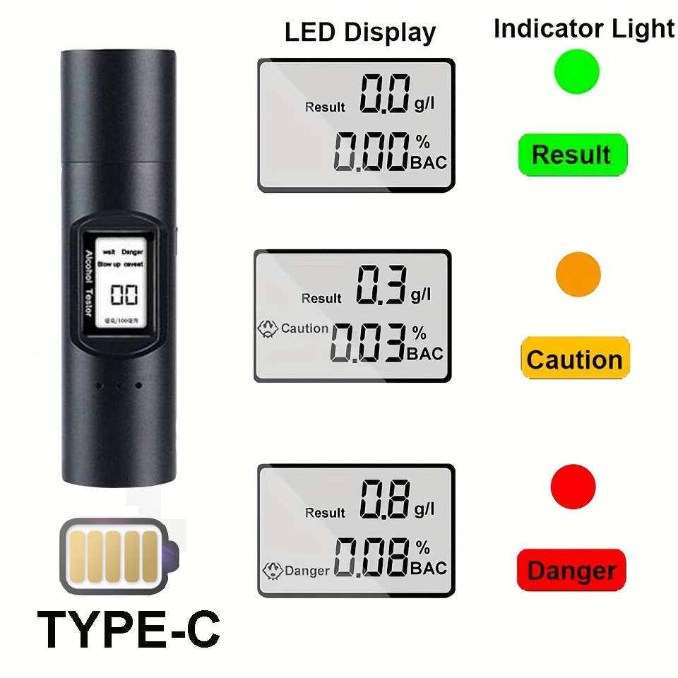 Pocket Alcohol Breath Tester Type-C Charging Breathalyzer Alcohol Detector