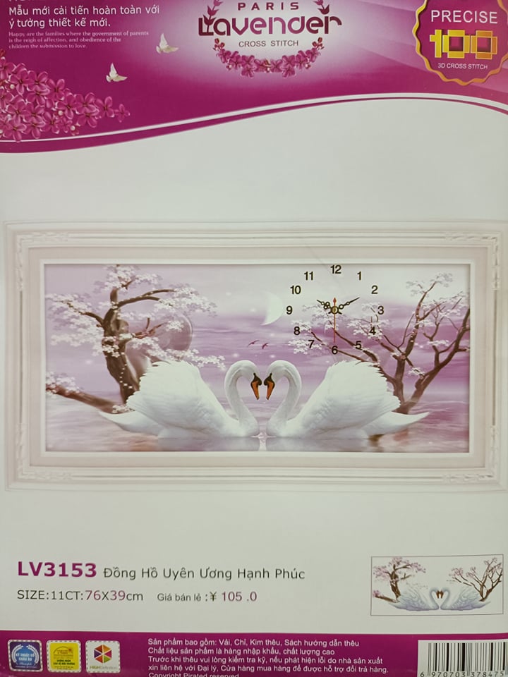 [HCM]Tranh thêu chữ thập đồng hồ thiên nga LV3153 - kích thước 76 * 39cm
