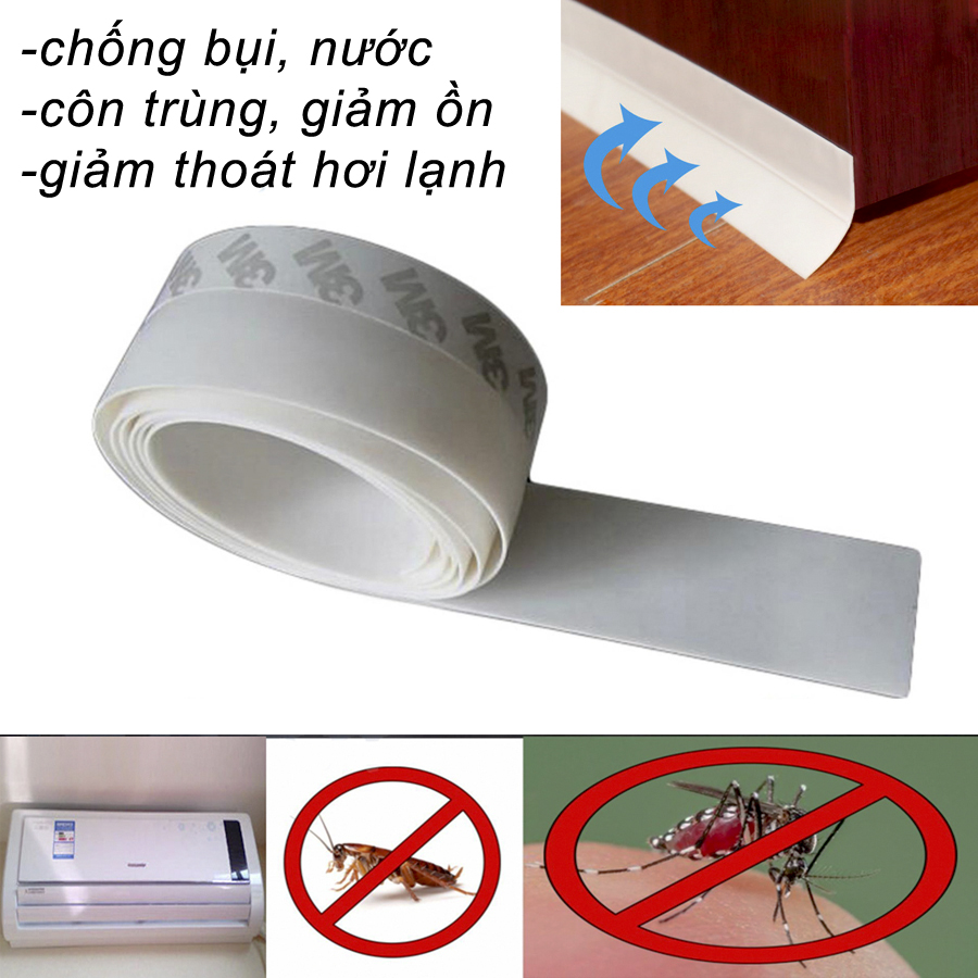 Cuộn Ron dán chân cửa, khe hở cửa, giảm thoát hơi lạnh, côn trùng, bụi, giảm ồn bản 35mm màu trắng