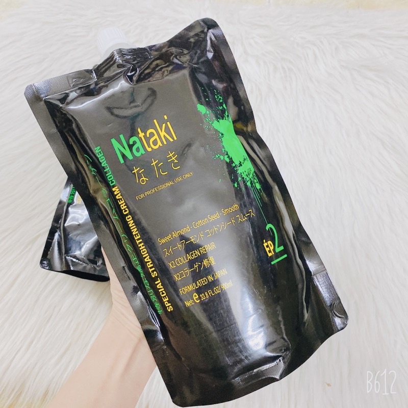 Thuốc ép tóc 1 lần, Kem duỗi tóc collagen phục hồi tóc thẳng NATAKI nhật bản 900mlx2