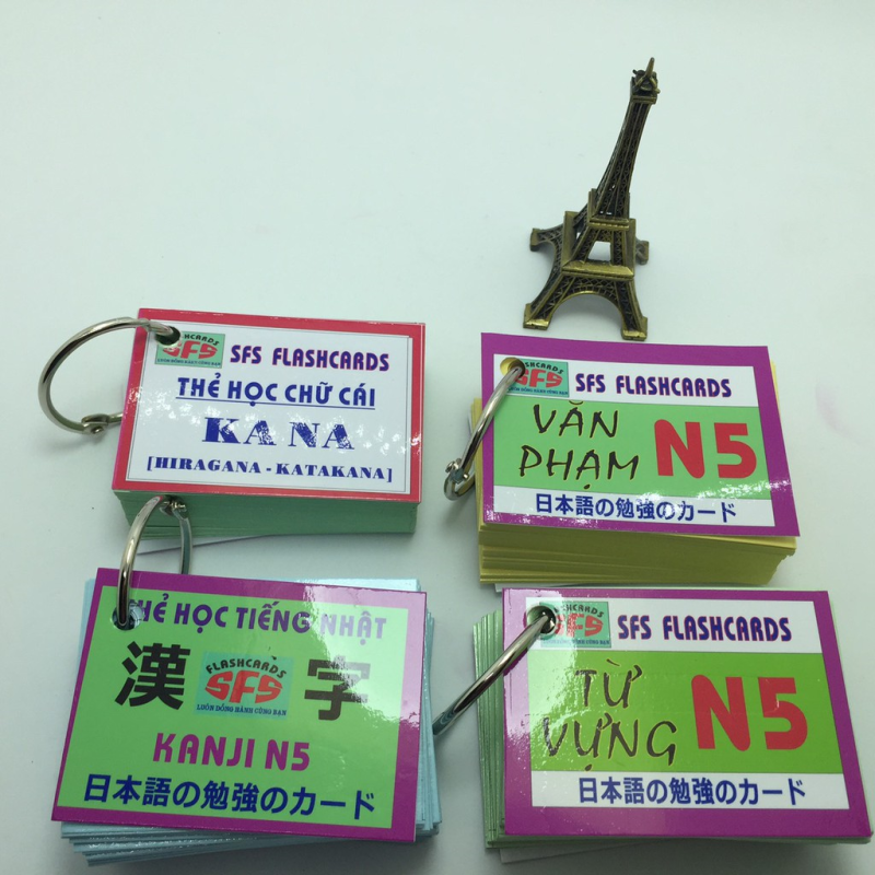Bộ Thẻ học tiếng Nhật N5 (3 + 1 xấp) (kèm thẻ chữ cái Kana)