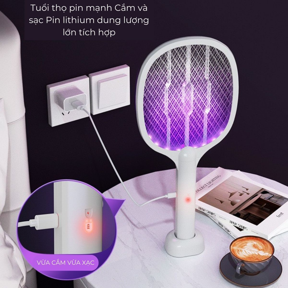 Vợt muỗi thông minh tự động 2 chế độ, Sử dụng ánh sáng thu hút muỗi, Pin lithium dung lượng cao