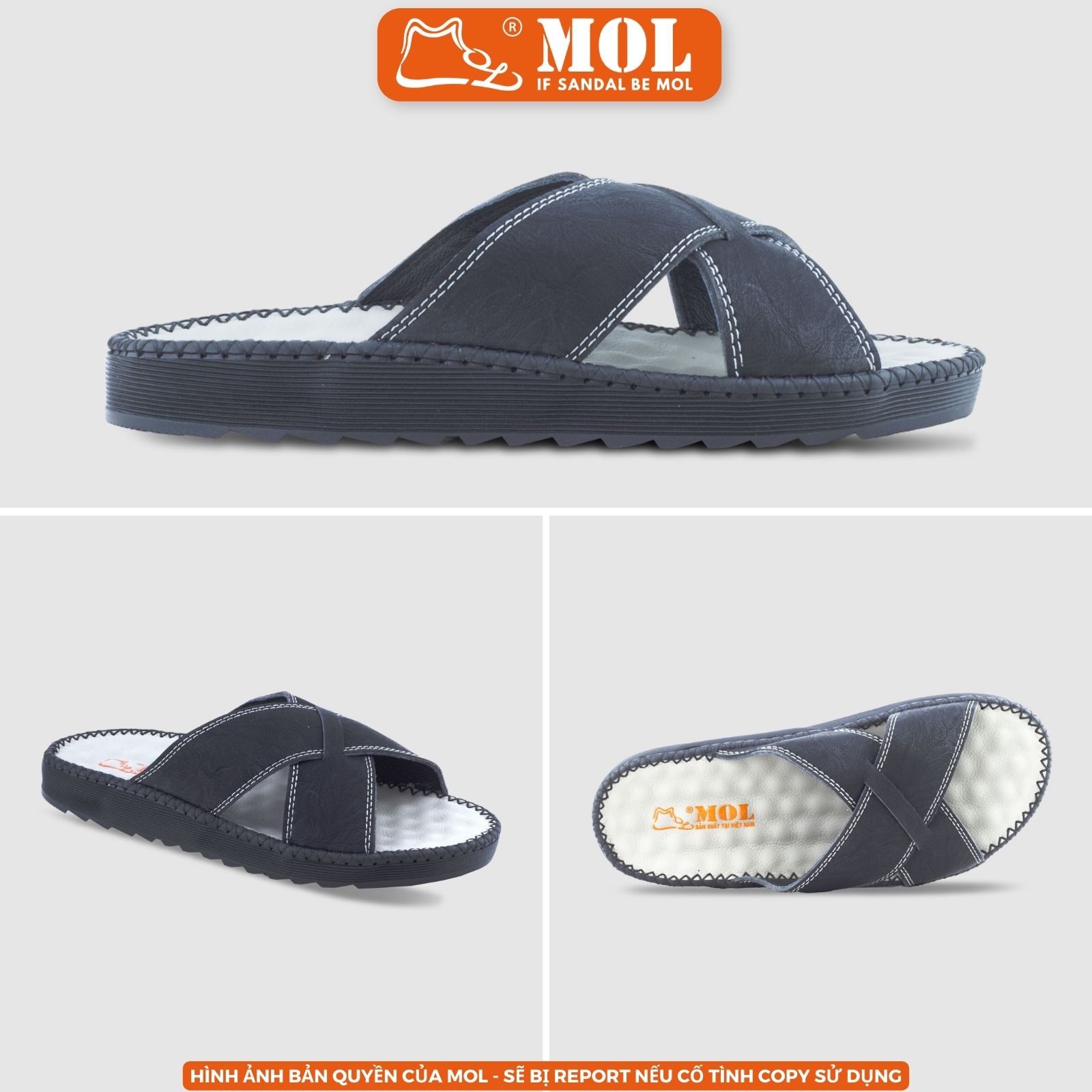 Dép nam quai chéo hiệu MOL da Bò HD4