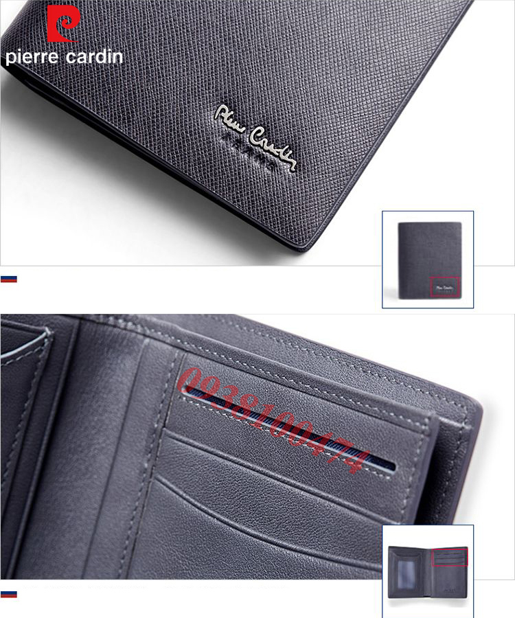 Ví nam Pierre Cardin chính hãng da bò thật thêm ví mini 5 khe ví ngang PCJ0013MINI