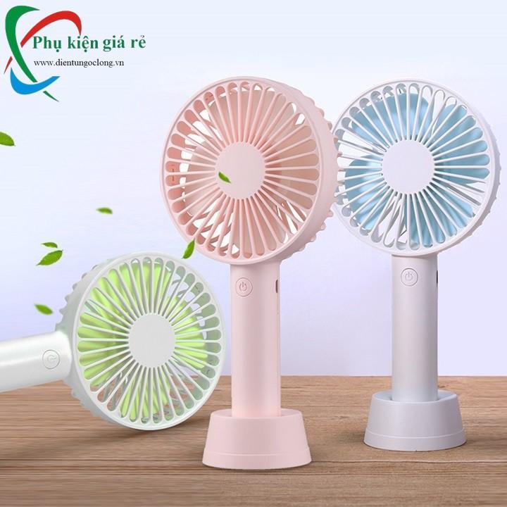 Quạt Cầm Tay 4 Cánh Pin Sạc Có Đế Để Bàn