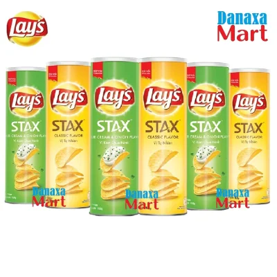 [HCM]Bộ 6 hộp Bánh Snack Khoai Tây Lays Stax Malaysia 160g gồm 3 vị Kem chua hành và 3 vị Tự nhiên