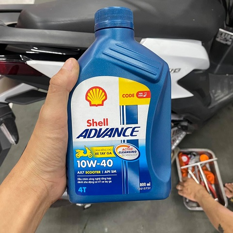 Nhớt xe ga shell advance ax7 scooter 10w40 0.8l và láp shell - mua 5 tặng 1 phểu