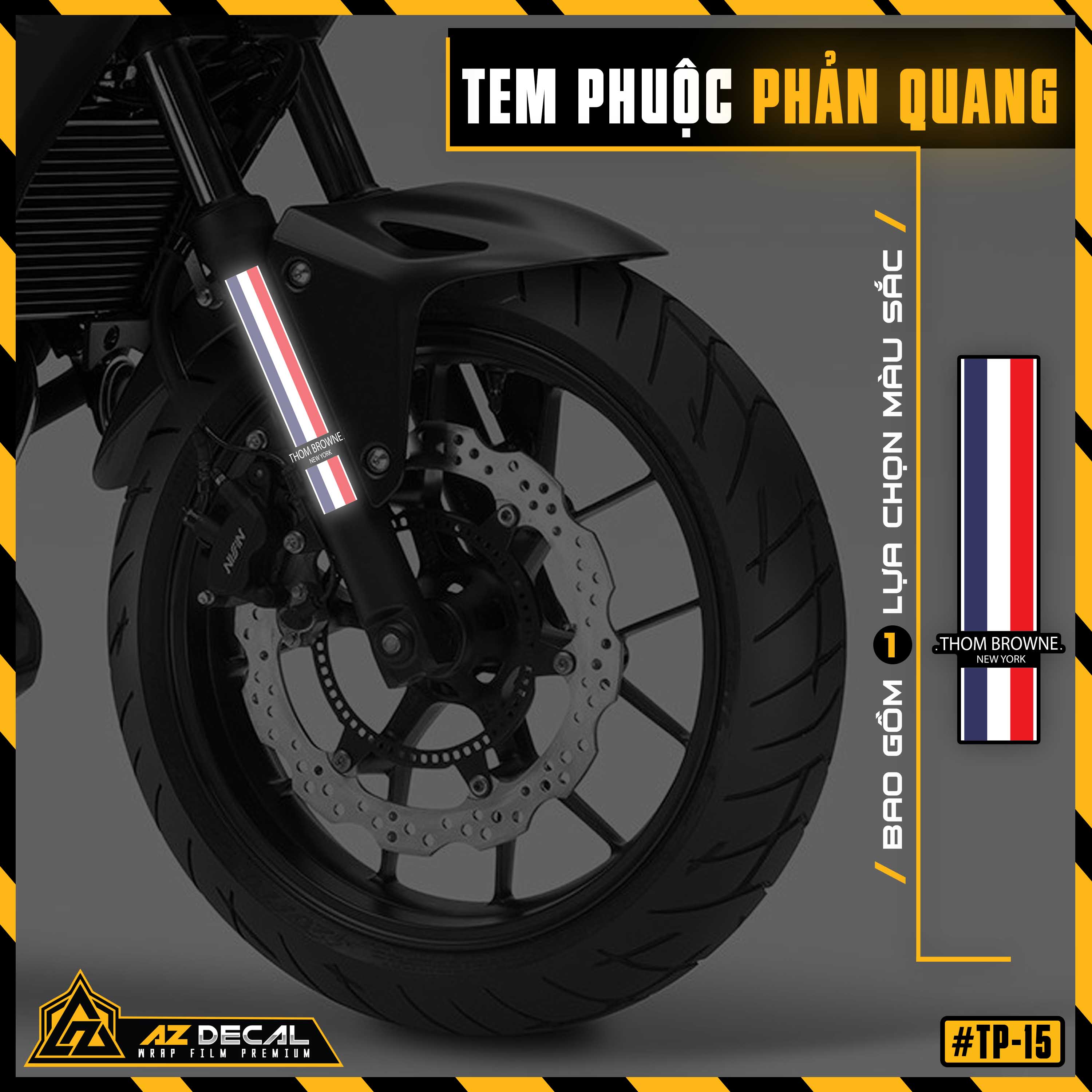 Tem dán phuộc phản quang thomm browne | tp15 | decal dán phuộc trước chống nước, chống phai màu, dễ dán - azdecal