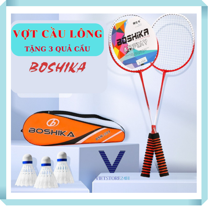 Combo 2 vợt cầu lông boshika tặng kèm 3 quả cầu