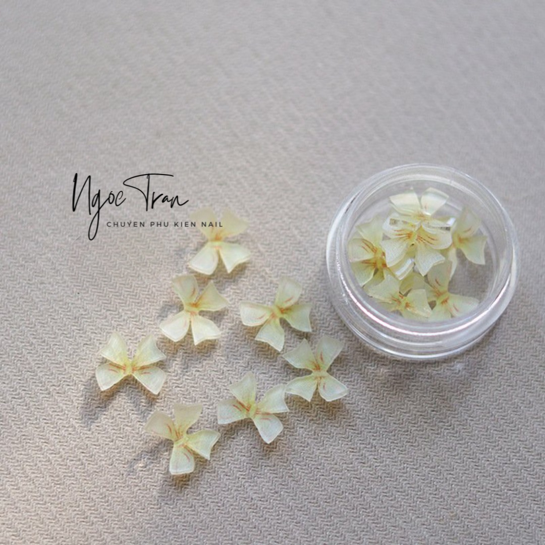 Set 6 Phụ Kiện Nơ Pha Lê Trong Đủ Màu | Ba Chiều Trang Trí Móng