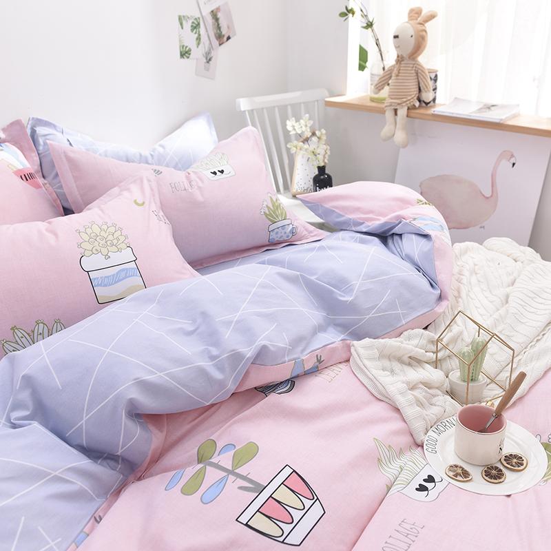 Hoạt Hình 100% Cotton Bộ Bốn Chiếc Giản Lược 100% Cotton Vỏ Chăn Ga Trải Giường 1.5 M Ga Bọc Đệm Hai Người Ký Túc Xá Sinh Viên Trên Giường Cung Cấp