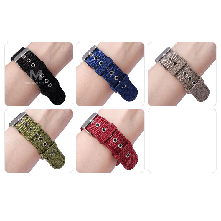 Dây đồng hồ quân độ'i dây dù size 20mm MNS004  (Đen)