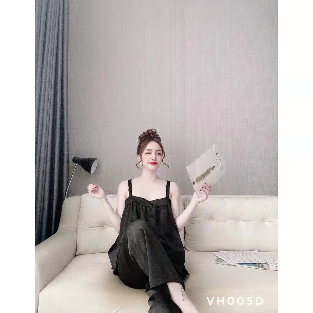 Bộ đồ ngủ pyjama lụa gấm cao cấp - áo 2 dây sexy - hàng quảng châu cao cấp