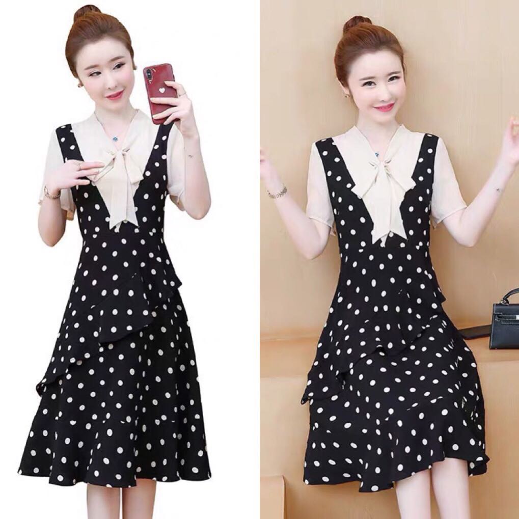 [HCM]ĐẦM VOAN THẮT NƠ CỔ PHỐI BI LỤA SIÊU ĐẸP