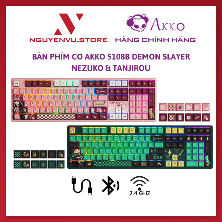 Bàn phím cơ Akko 5108B Demon Slayer (Kimetsu Yaiba) - Nezuko & Tanjirou (Multi-modes / Hotswap / RGB / Crystal Switch) - Hàng chính hãng