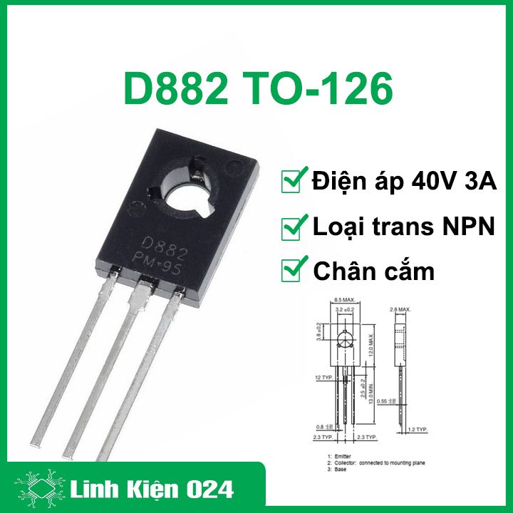 Transistor d882, linh kiện điện tử d882 trans npn 3a 40v chân cắm to-126