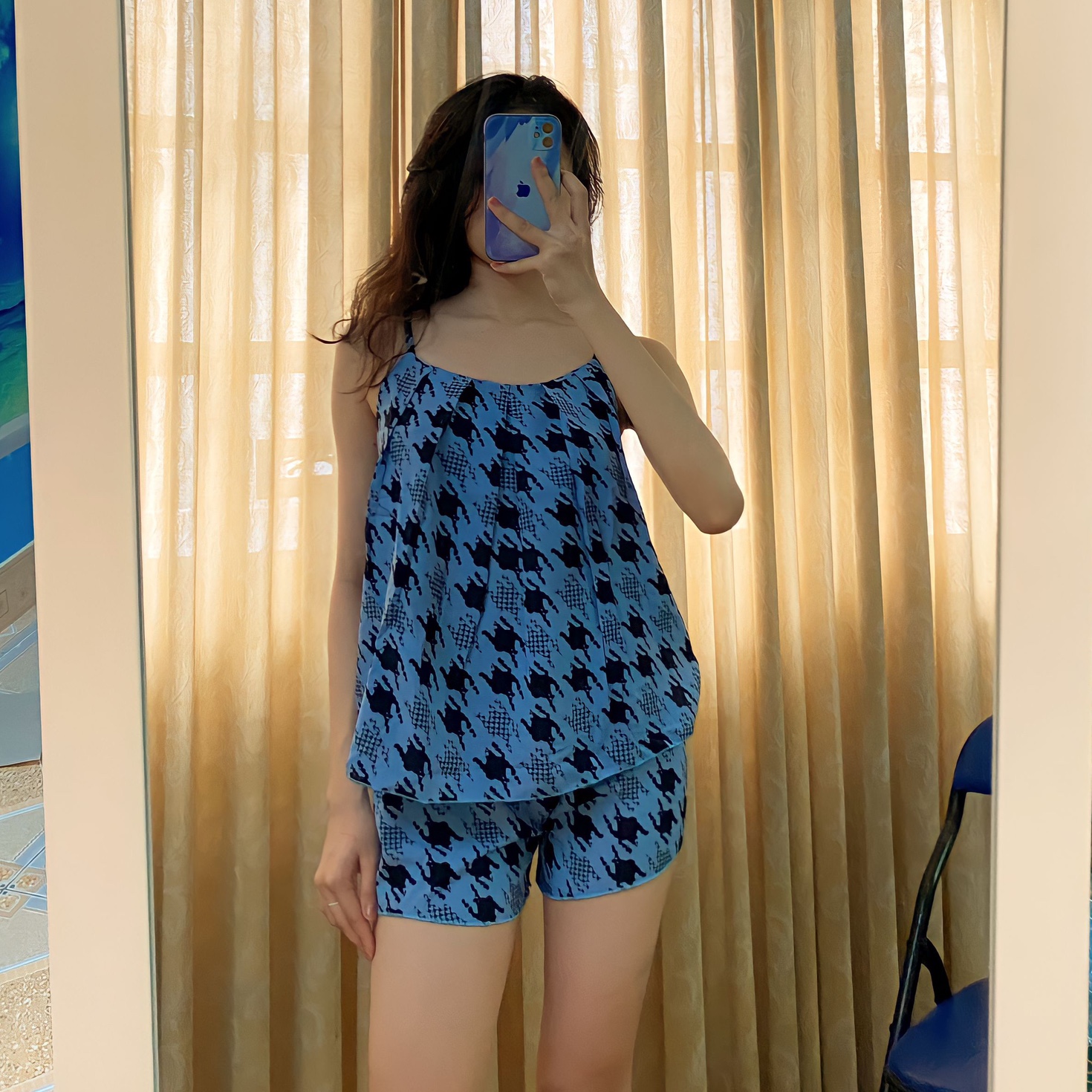 [Sale FreeShip] Set Đồ Bộ Áo 2 Dây Quần Đùi Lụa Hàn Freesize Dưới 57kg