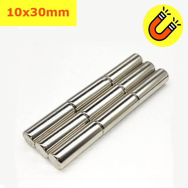 Nam châm đất hiếm 10x30mm mạ Niken lực từ N35