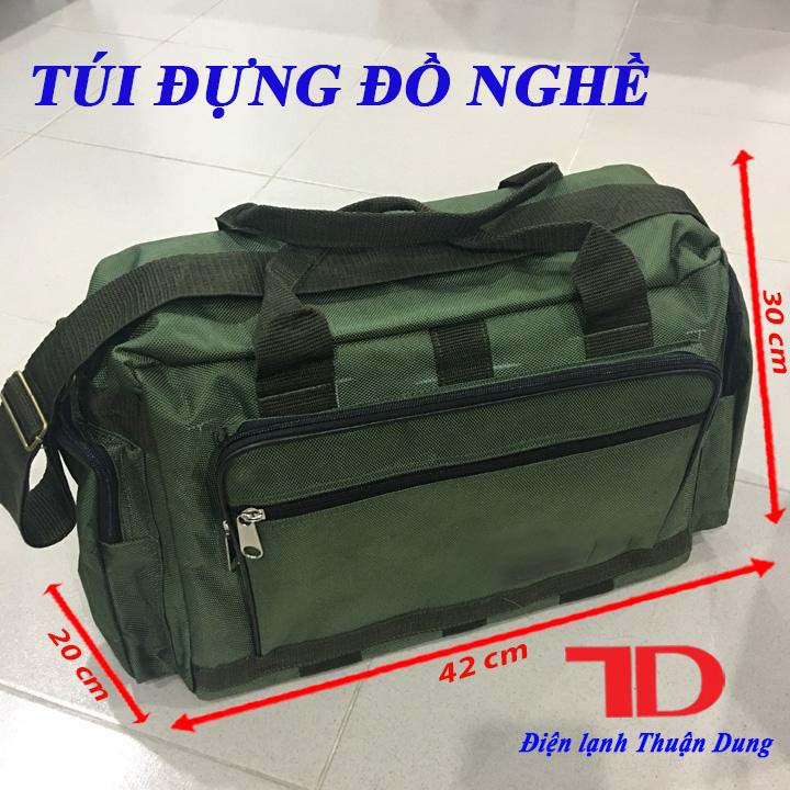 Túi đựng đồ nghề ngang 7 ngăn size đại vải bố dày dặn, gia cố đáy, khó sờn rách loại Daikin, Điện Lạnh Thuận Dung