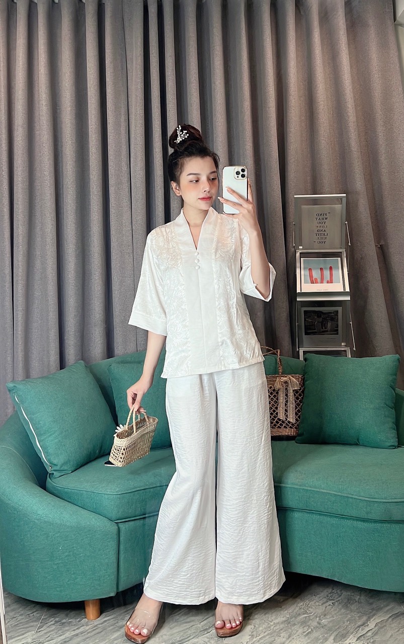 set  đồ lam đi chùa thiết kế nữ bài lai gấm phối lụa