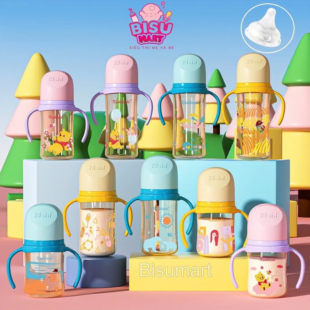 Bình Sữa Cổ Rộng Kichilachi PPSU 160ml 240ml 300ml có quai cầm